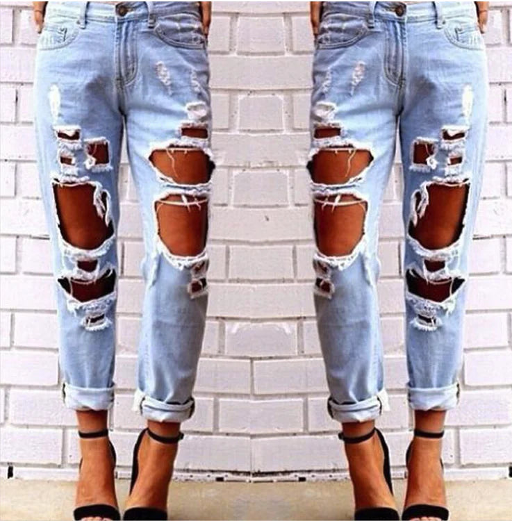 Ripped Straight Leg Loose Fit Denim Jeans