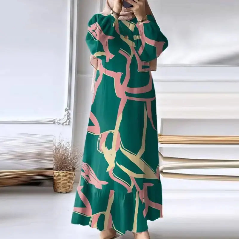 Vintage Maxi Dress for Muslim Women with Ruffles Hem