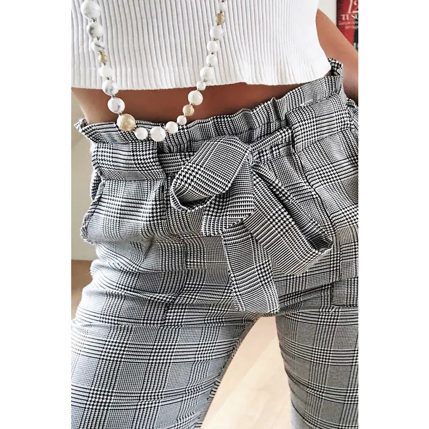 High-Waisted Casual Plaid Pants for Women