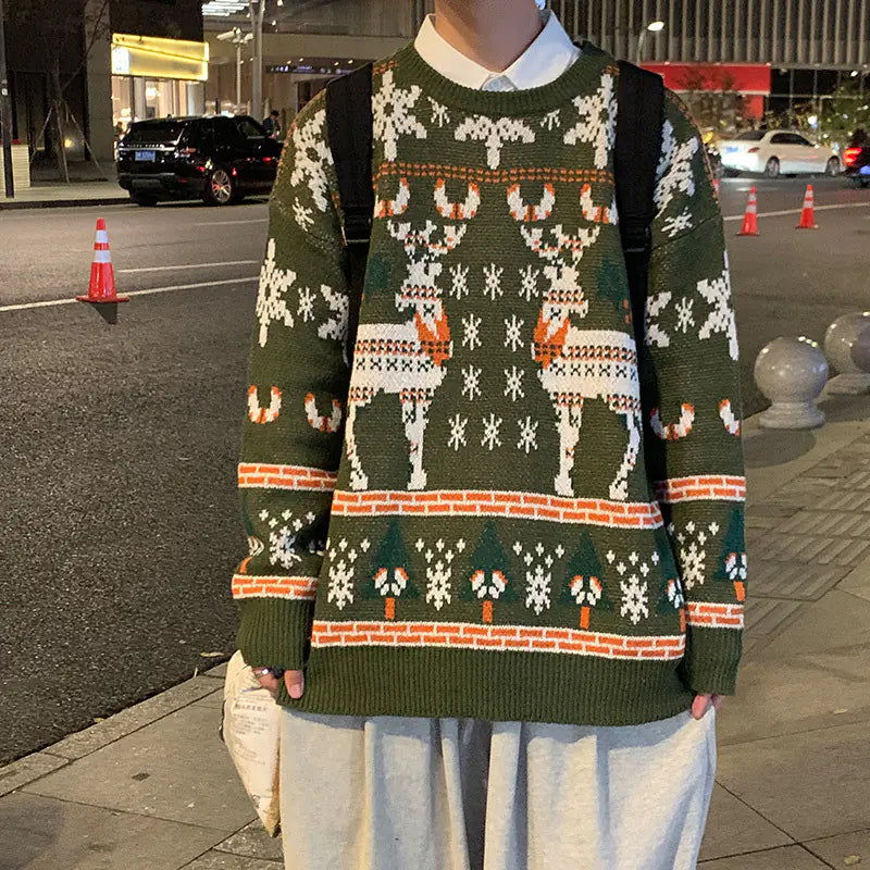 Men's Retro Loose Fit Couple Pullover Sweater