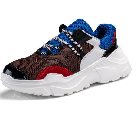 Men's Thick Sole Colorful Casual Sneakers, Breathable Design
