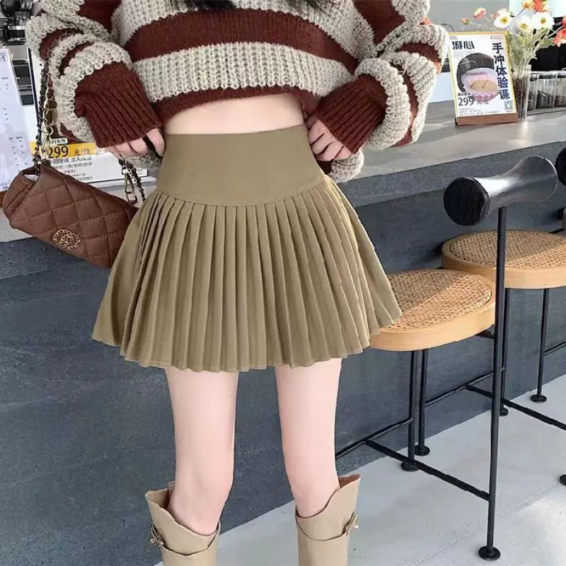 Lined Four Seasons Pleated Skirt in Preppy Style