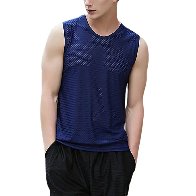 Men's V-Neck Quick-Dry Ice Silk Sleeveless T-Shirt