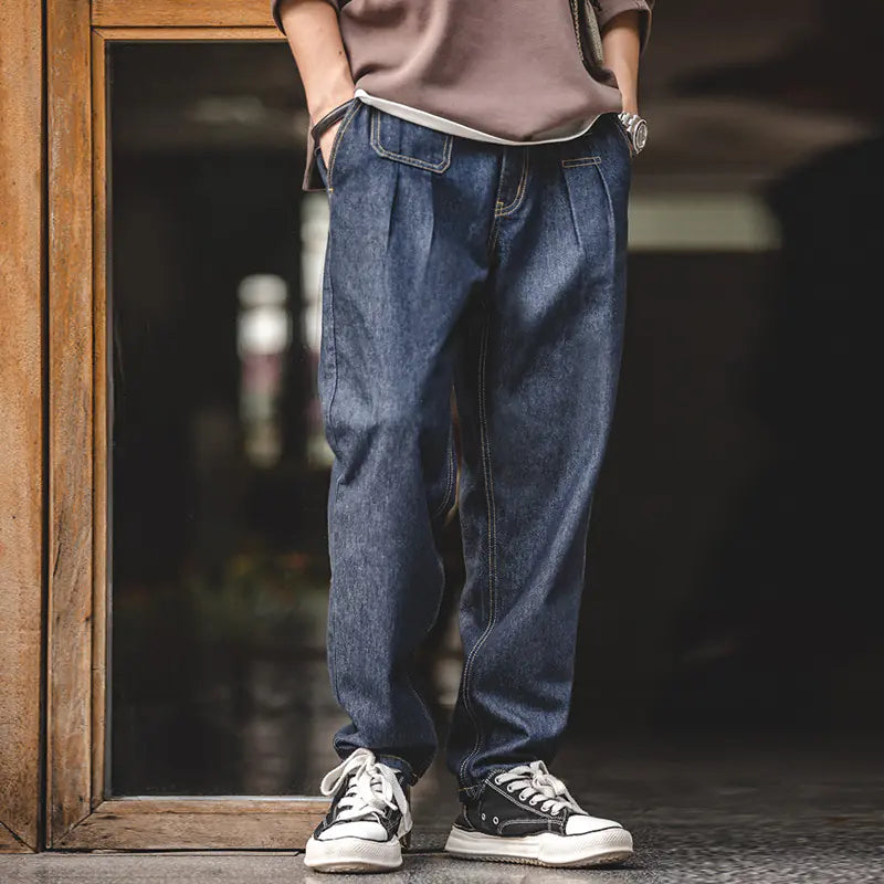 Vintage Denim Loose Fit Wide Leg Tapered Jeans for Men