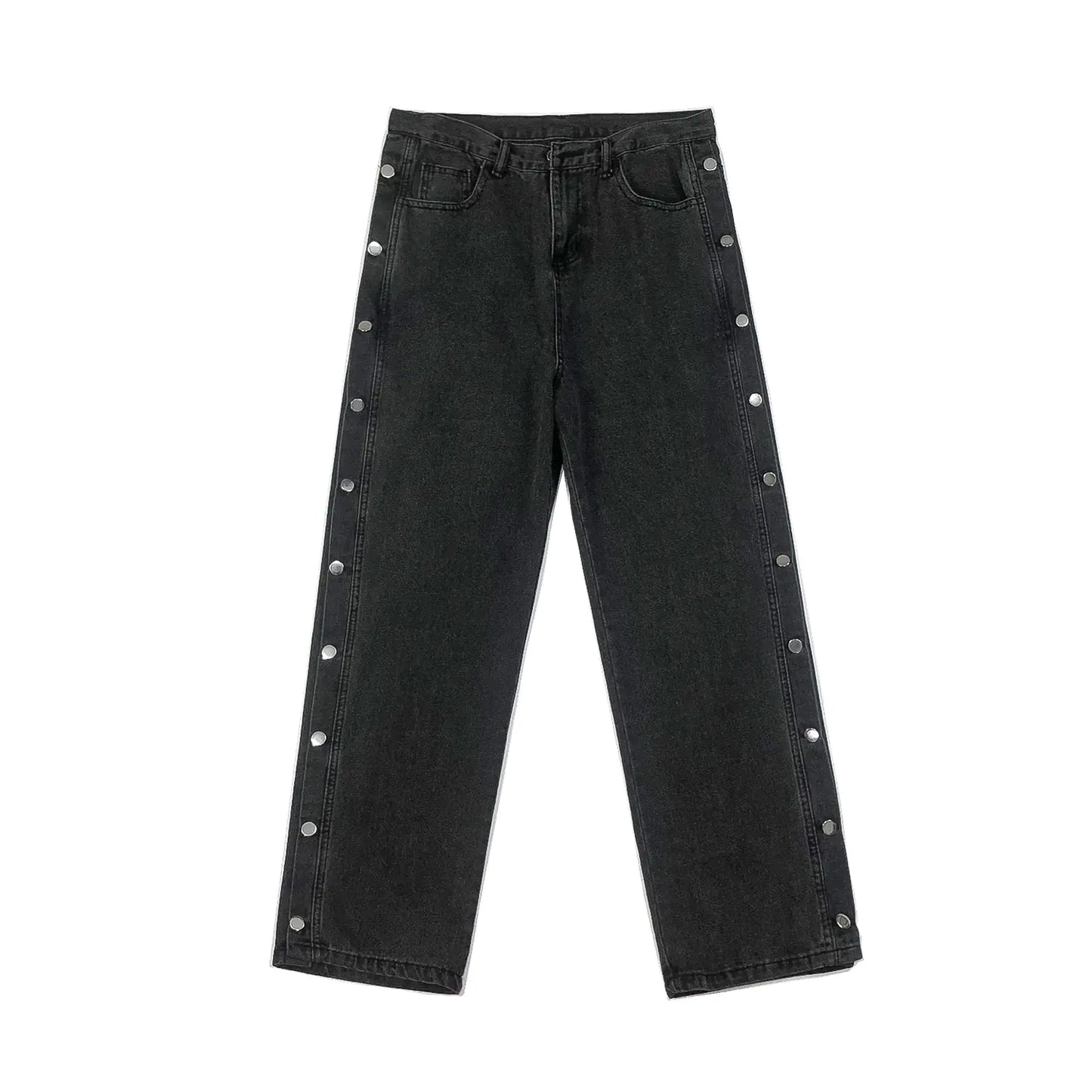 Vintage Button-Fly Loose Fit Side-Slit Denim Pants