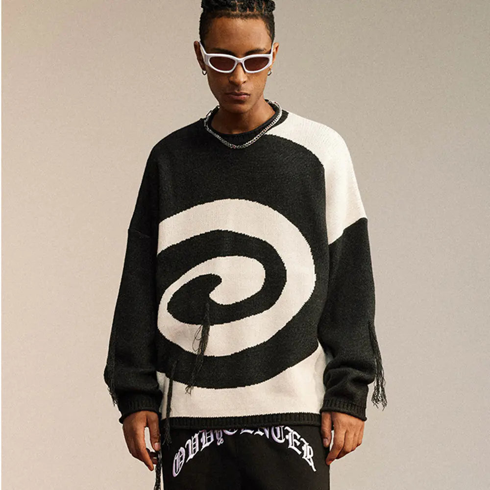 Men's Loose Fit Crew Neck Sweater with Unique Style