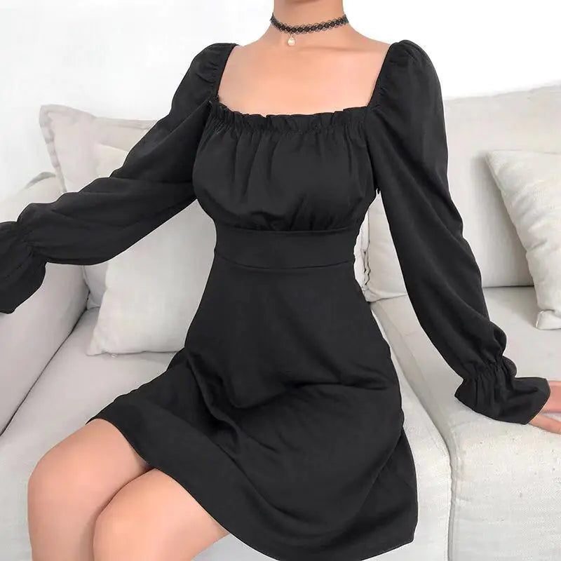 Solid Color Long Sleeve Dress with Off-Shoulder Design