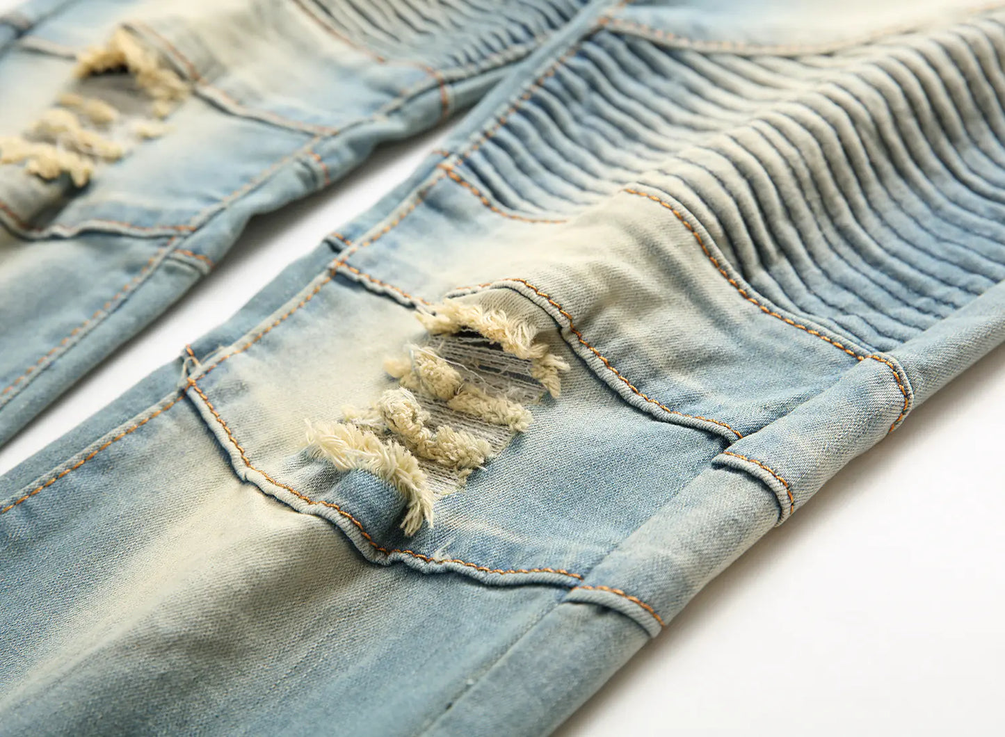 Men's Retro Distressed Zipper Decor Denim Pants