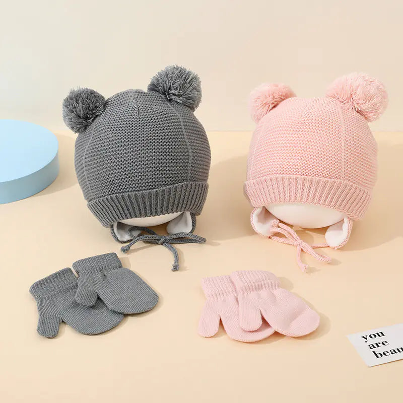 Children's Double Ball Wool Hat and Gloves Set