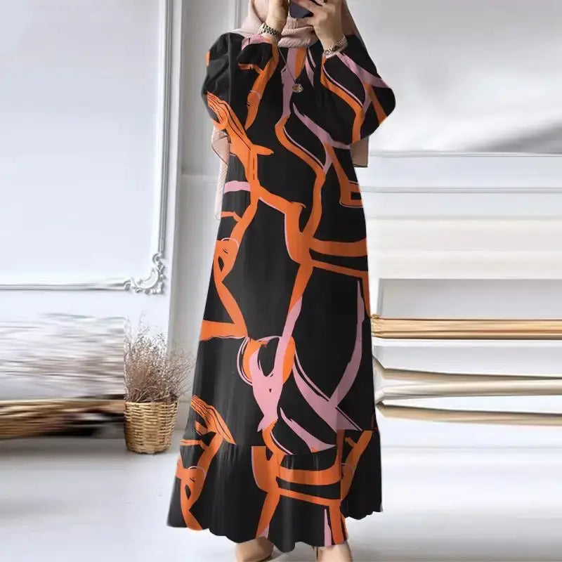 Vintage Maxi Dress for Muslim Women with Ruffles Hem