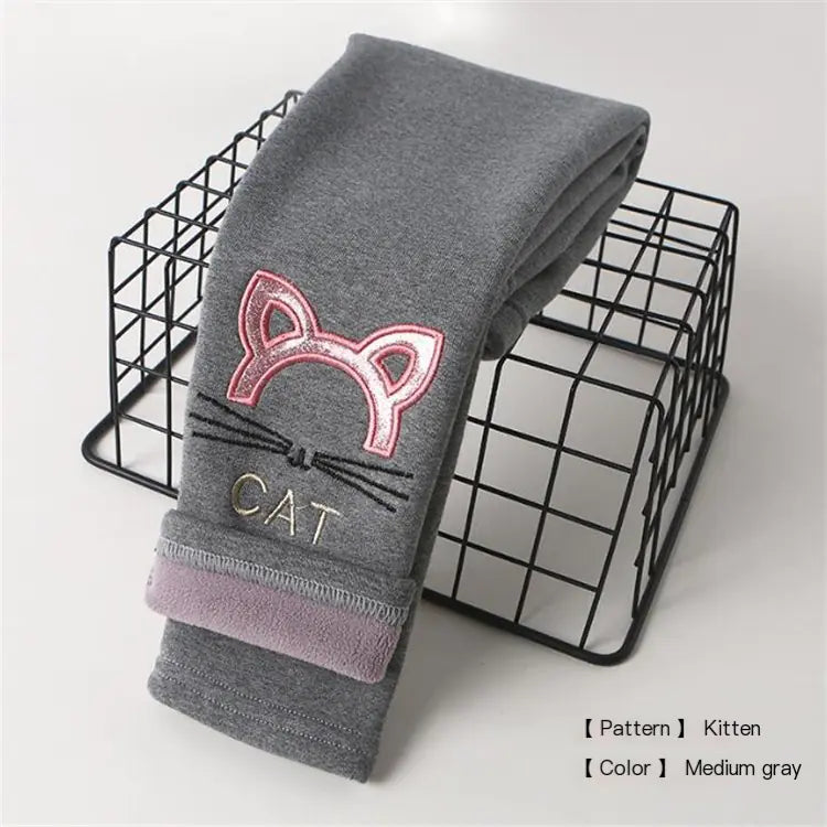 Cartoon Kitten Embroidery Baby Trousers for Kids