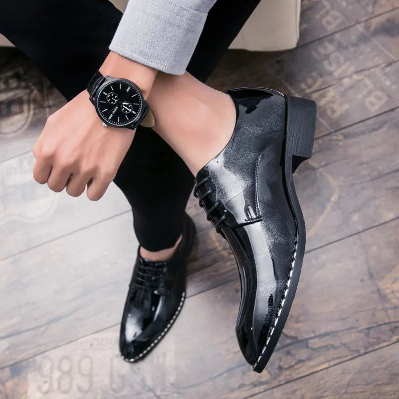 Men's Pointed Toe Leather Shoes - Stylish British Casual