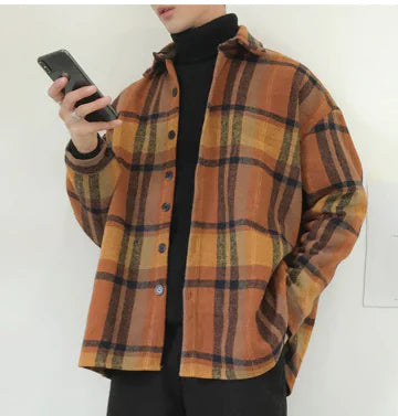 Men's Loose Fit Long Sleeve Wool Shirt for Casual Style