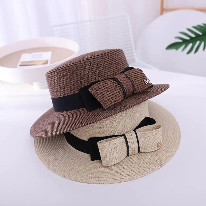 Flat-top Cap with Bow for Sun Protection