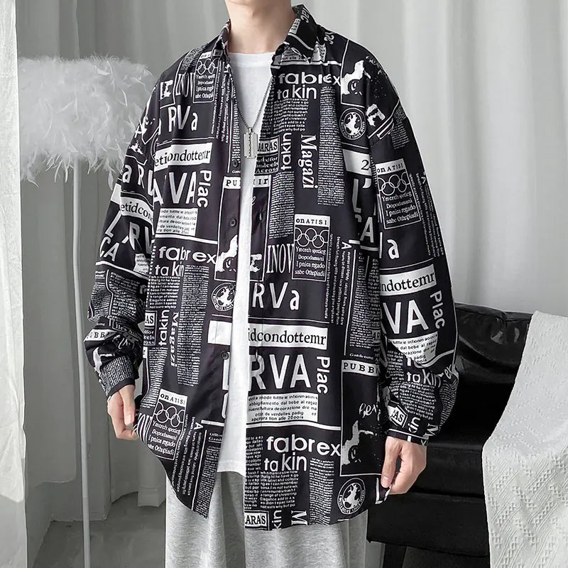 Men's Retro Floral Long Sleeve Shirt - Casual Loose Fit