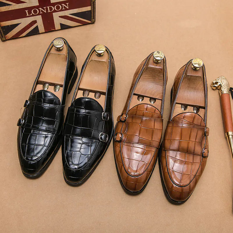 Men's Casual Leather Slip-On Shoes with Stone Pattern