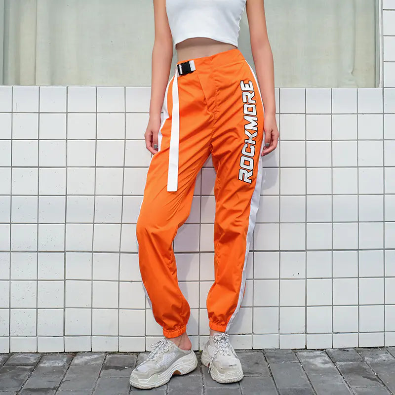Casual Patchwork Pencil Pants with Belt Buckle