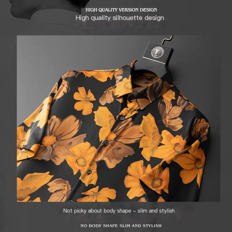Men's Summer Slim Fit Short Sleeve Floral Shirt