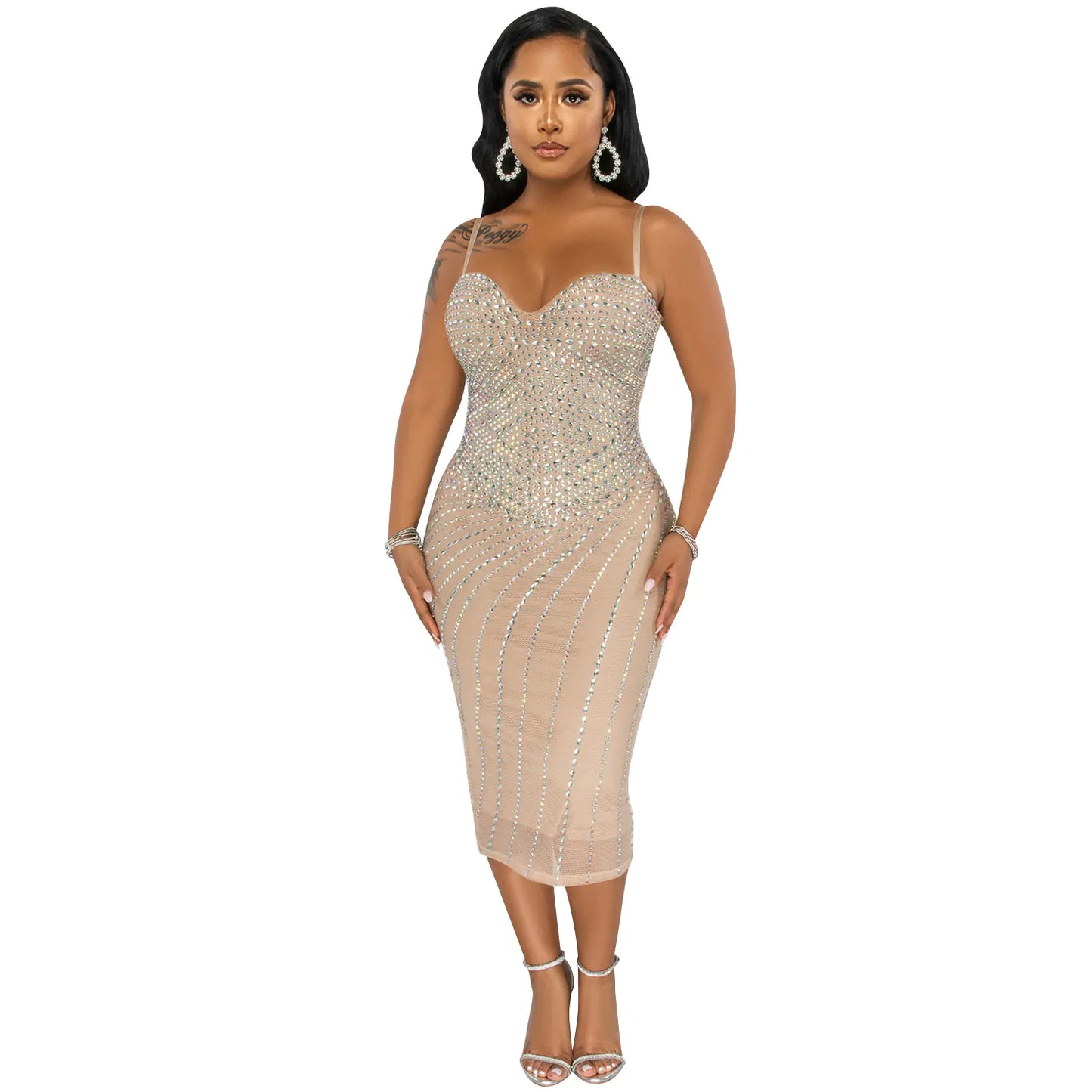 Women's Hot Drilling Sling Dress for Nightclub
