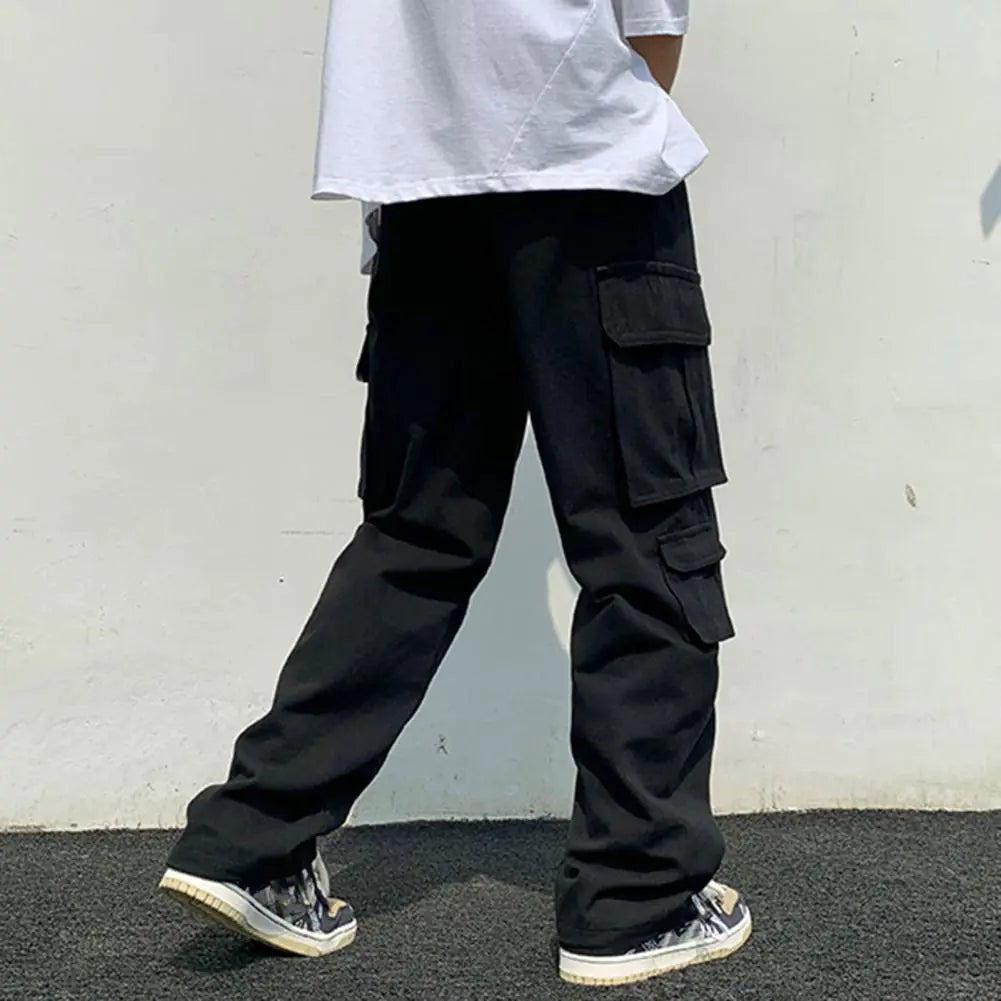 Men's Loose Straight Multi-Pocket Drawstring Work Pants