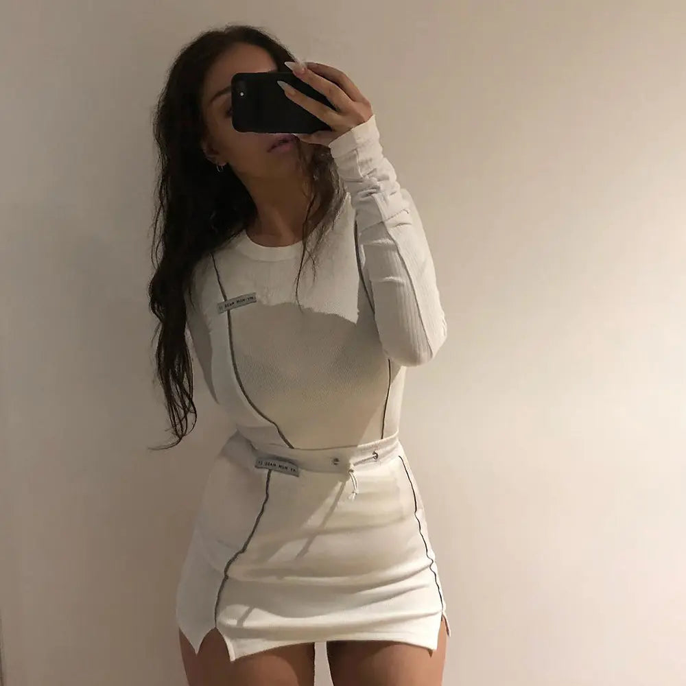 Reflective Trim Long Sleeve Two-Piece Dress Set