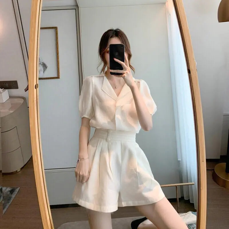 2020 Vintage French Style Chiffon Top and Shorts Set