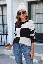 2023 Fall/Winter Women's Color Block Knit Sweater
