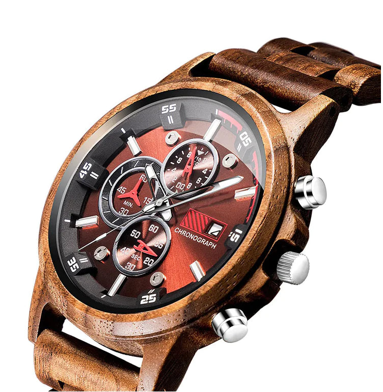 Wooden Quartz Watch for Men with Multifunctional Features