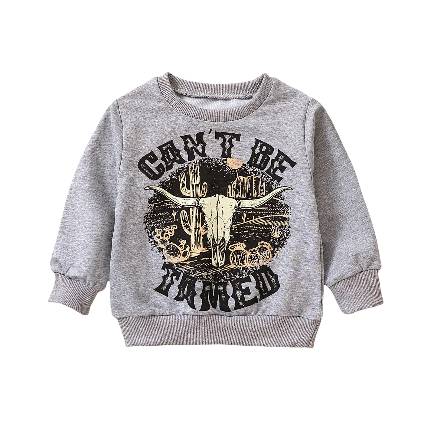Grey Printed Cow Head Sweater for Kids
