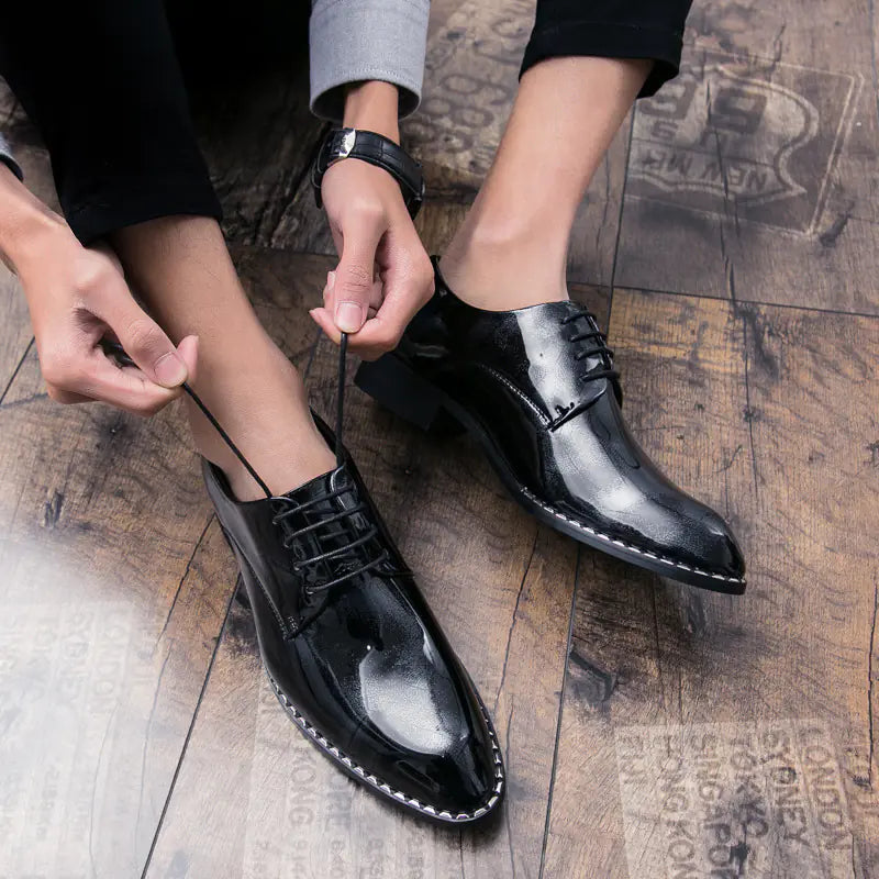 Men's Pointed Toe Leather Shoes - Stylish British Casual