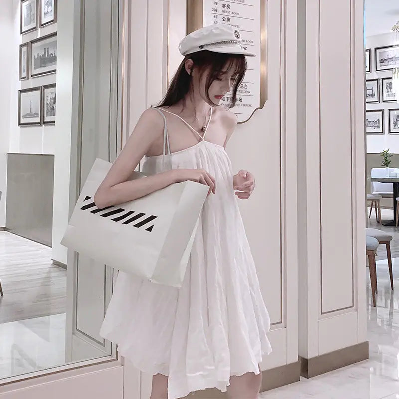 French Beach Vacation Style Off-Shoulder Dress for Women