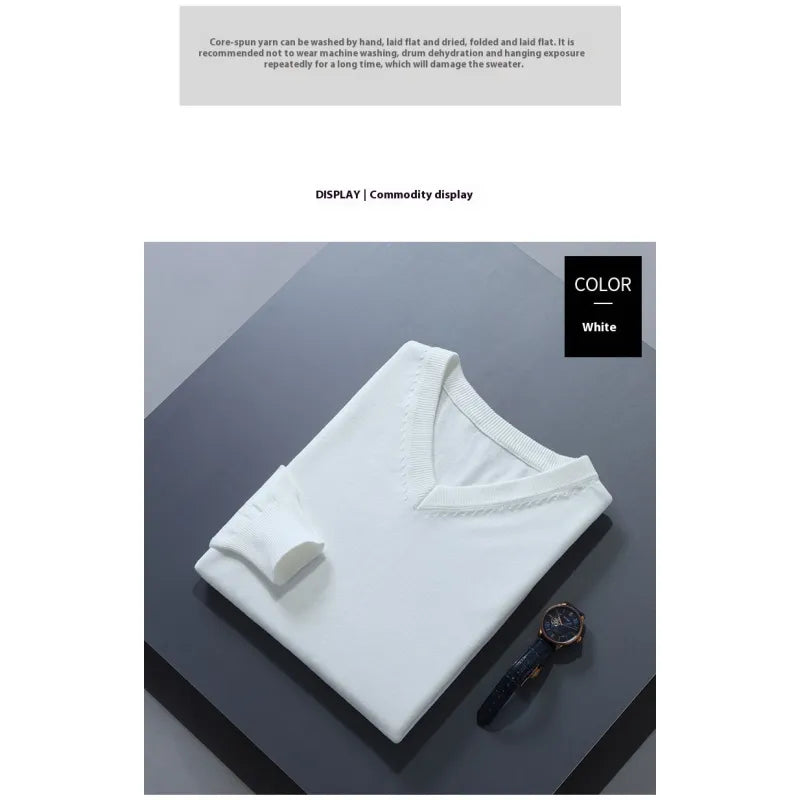Men's V-Neck Loose Solid Color Knitted Sweater