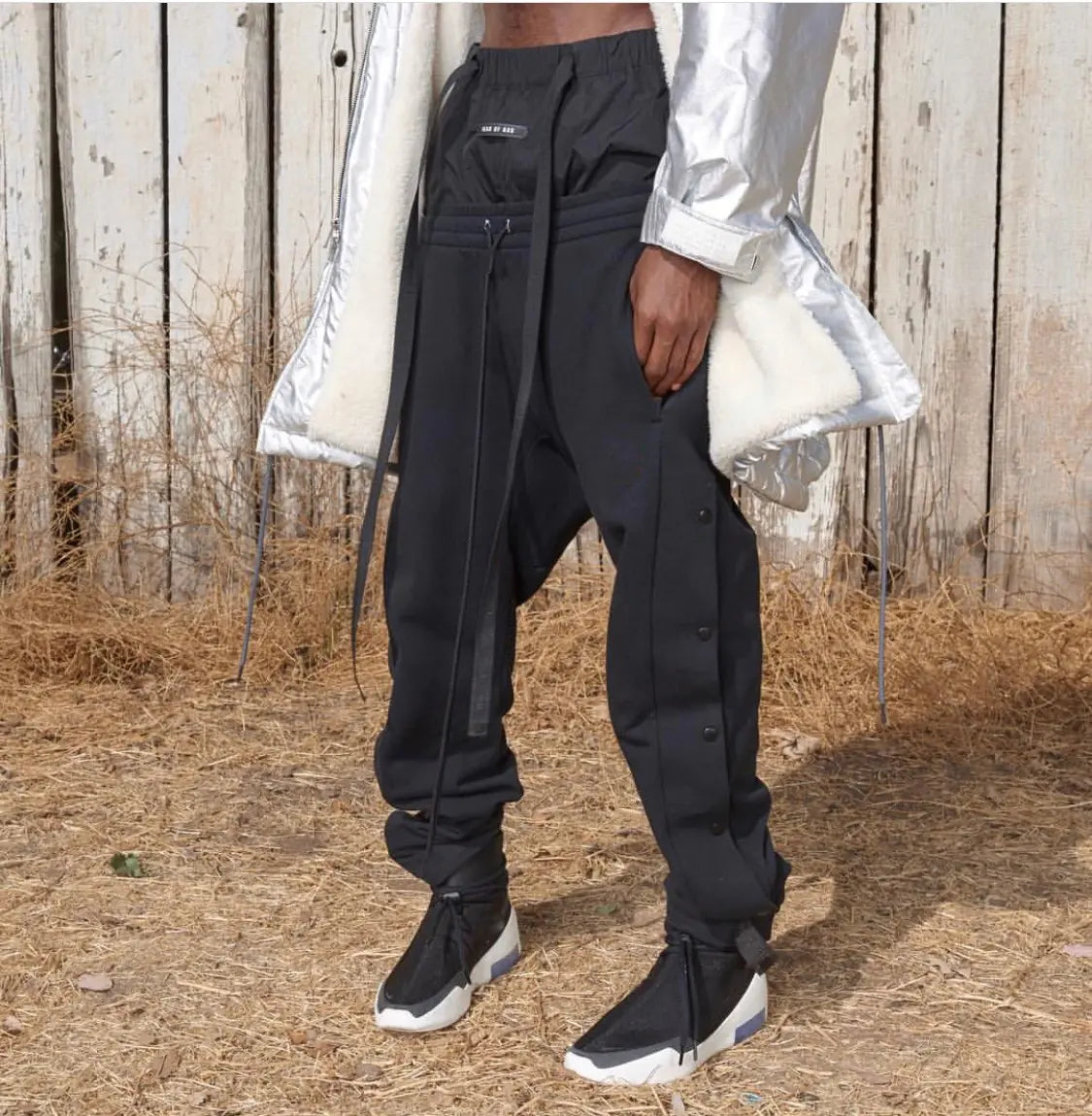 Loose-Fit Cotton Pants with Velcro Closure Design
