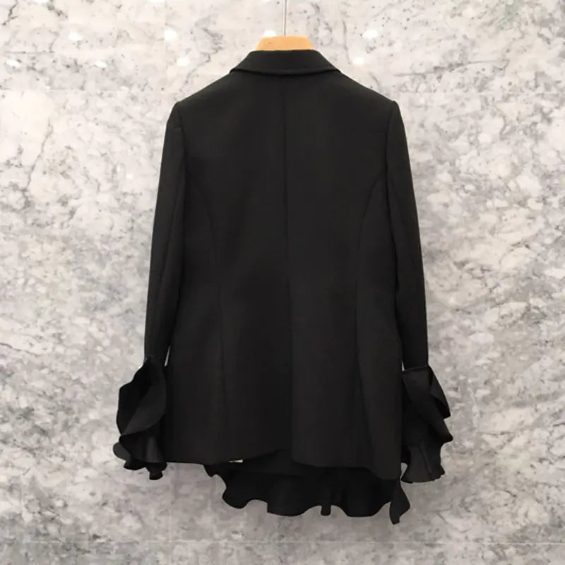 Korean Style Ruffled Waist Double-Breasted Blazer