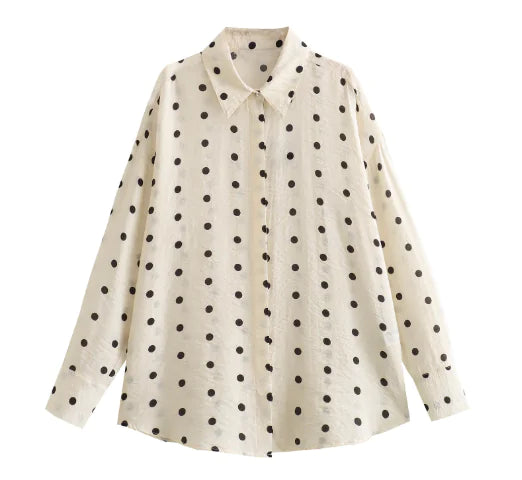 Polka Dot Print Loose Shirt for Women in Early Autumn
