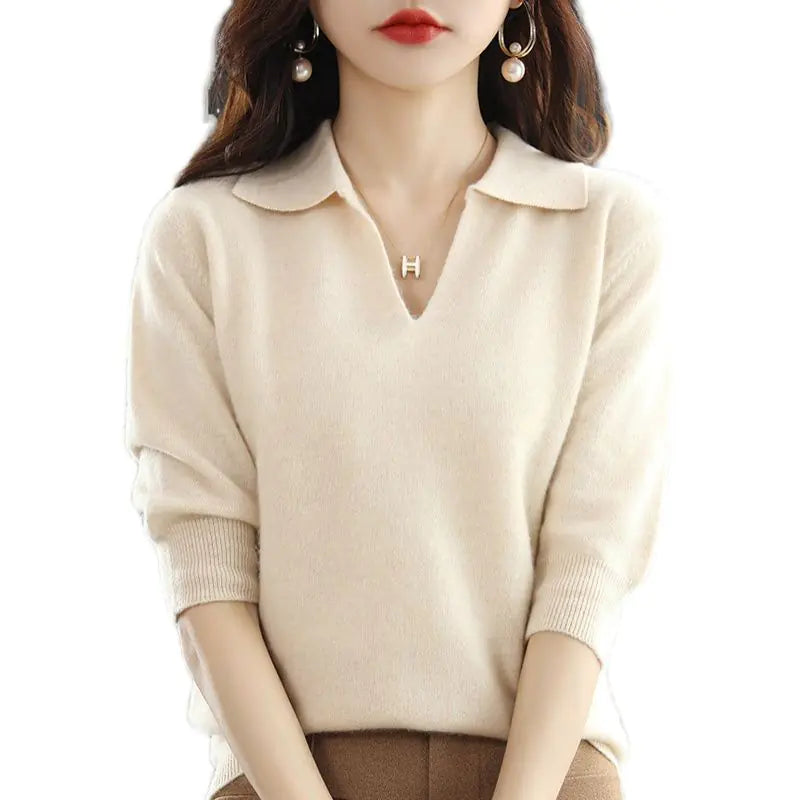 Women's V-Neck Solid Color Loose Sweater