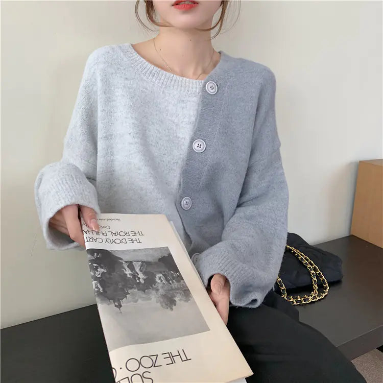 2020 Autumn Winter Chic Loose Color Block Knit Sweater