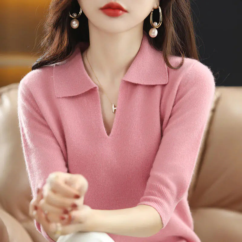 Women's V-Neck Solid Color Loose Sweater