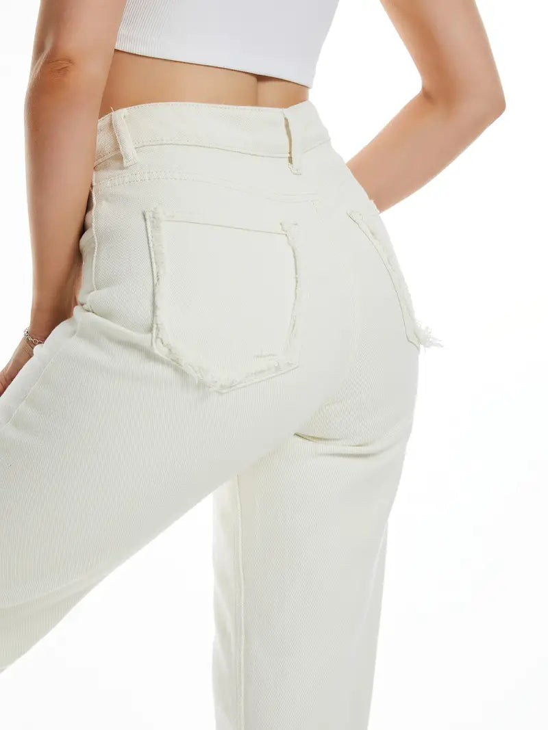 Y2K Style Women's Ripped High Waist Straight Jeans
