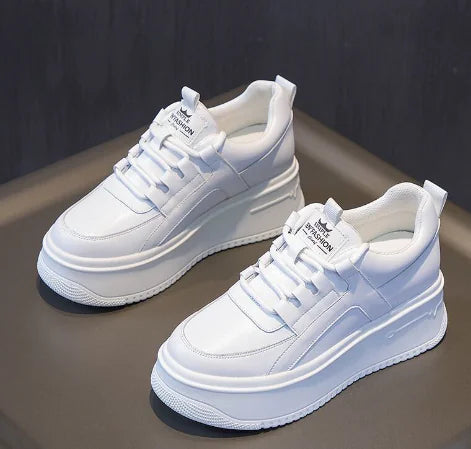 Thick Sole White Sneakers, Korean Style Slip-Ons