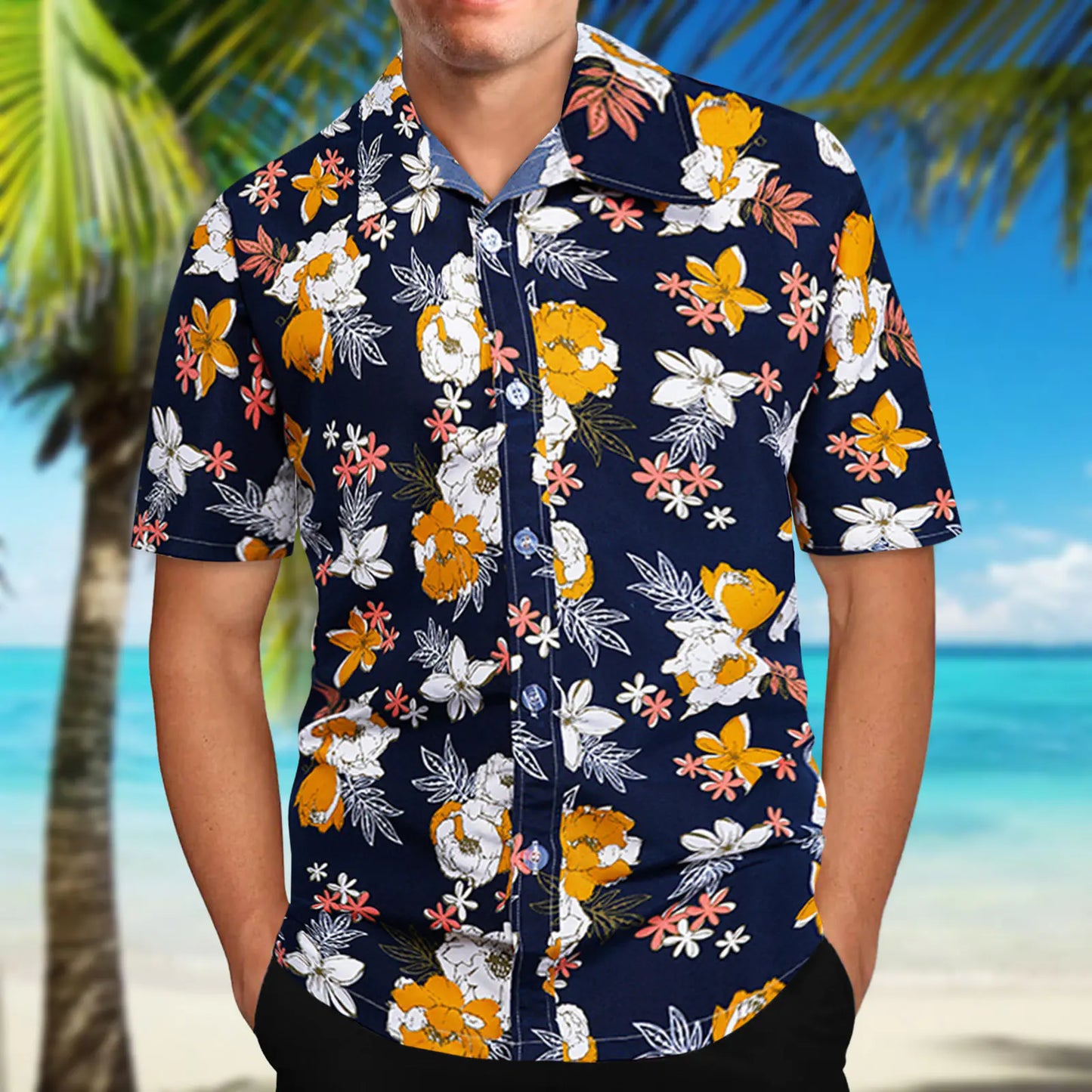 Men's Retro Hawaiian Flower Casual Short-Sleeved Shirt