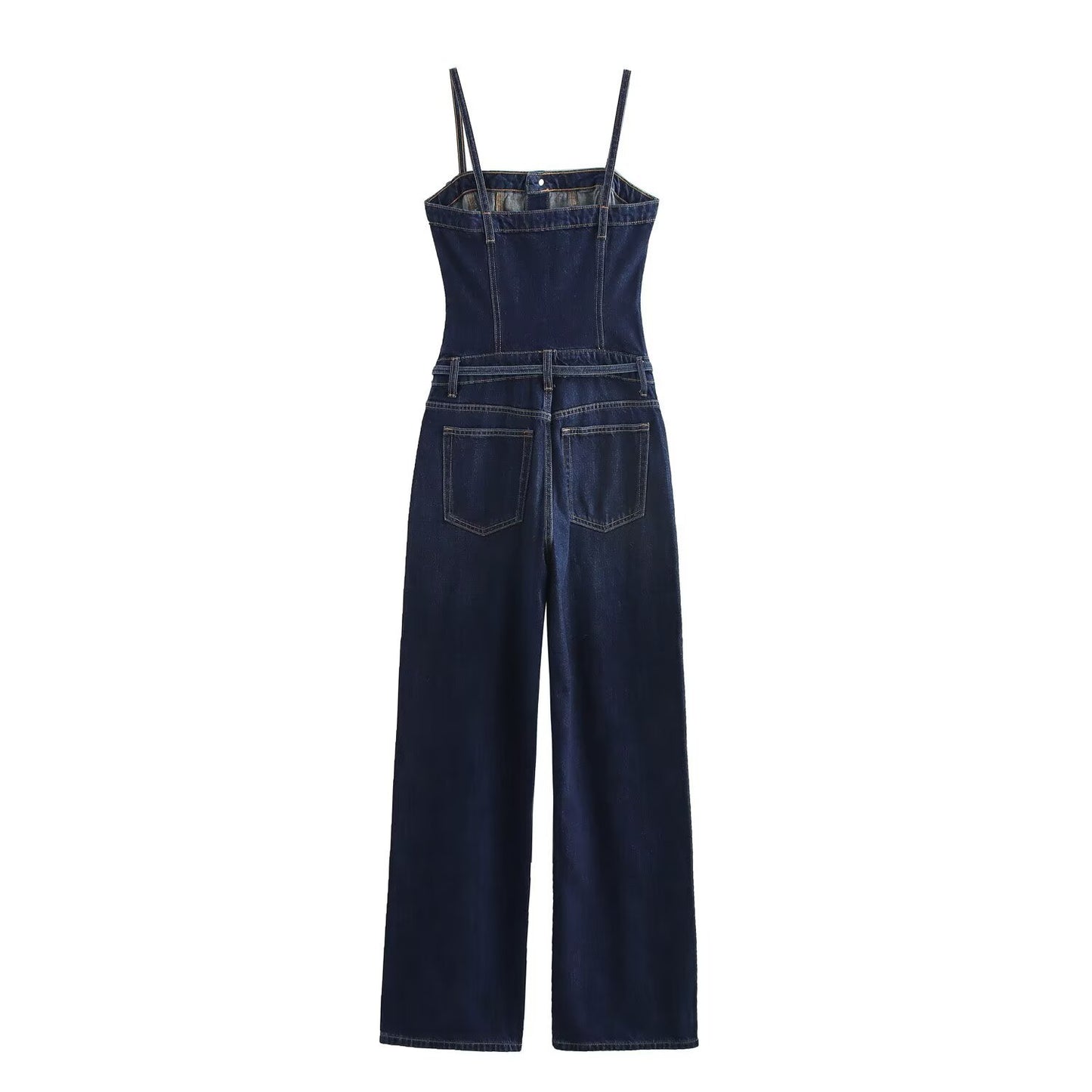 Women's Clothing Denim Long Jumpsuit with Belt