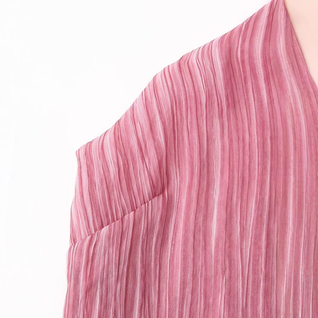 Hanging neck backless textured pink dress for women