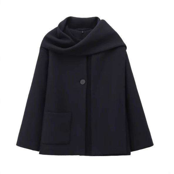 Women's Fashion Casual Blended Fabric Coat with Scarf