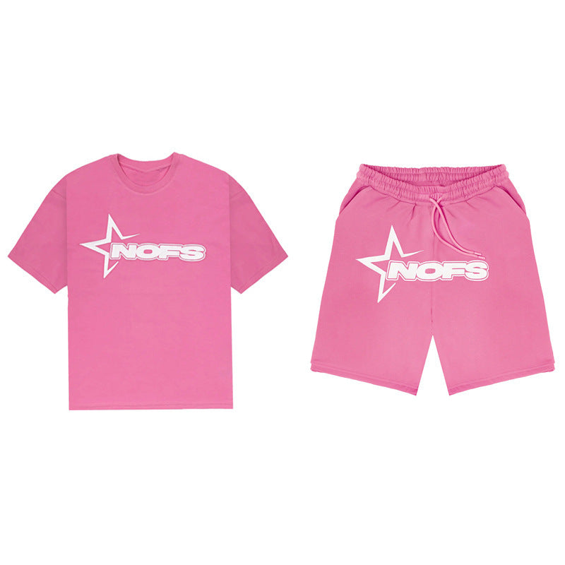 Short Sleeve Top for Men and Women, Street Hip Hop Punk Letter Print T-Shirt and Shorts