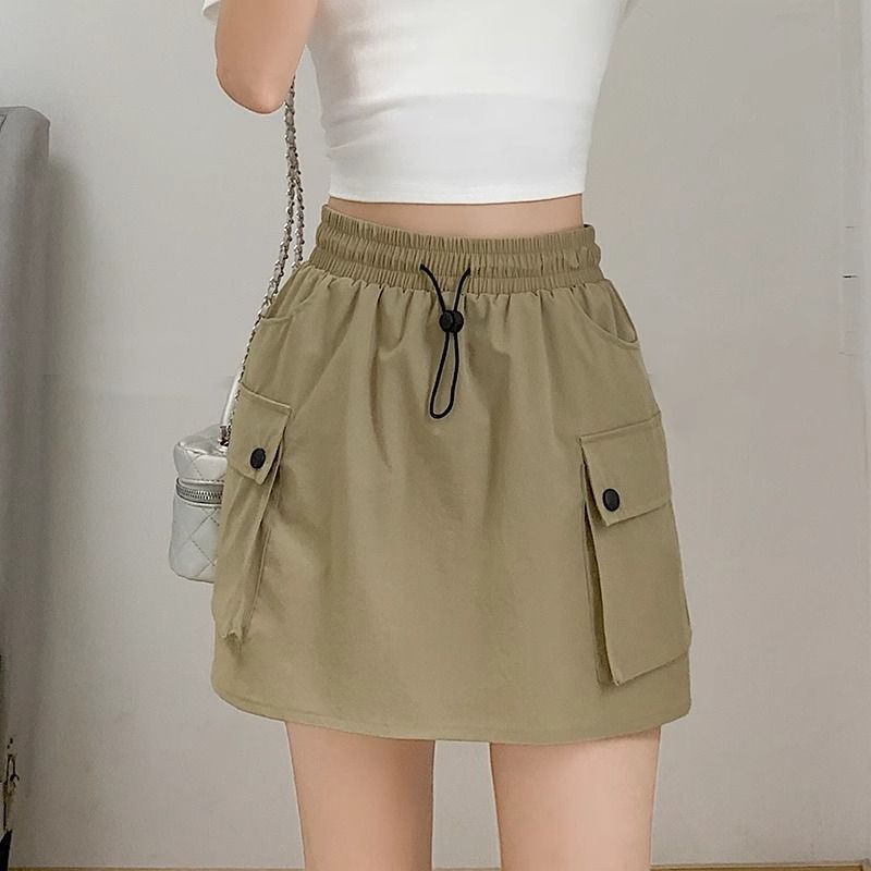 Gray Workwear Skirt Women's Summer Thin High-Waist A-Line Wide-Leg Mini Skirt American Quick-Dry Short Skirt Pants