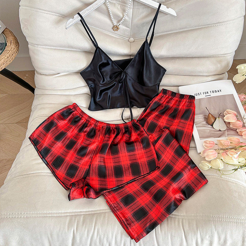Women's home suit set with camisole and pants divided into three pieces