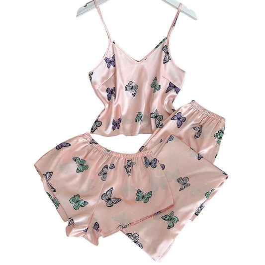 Printed pajama three piece loose pajama set