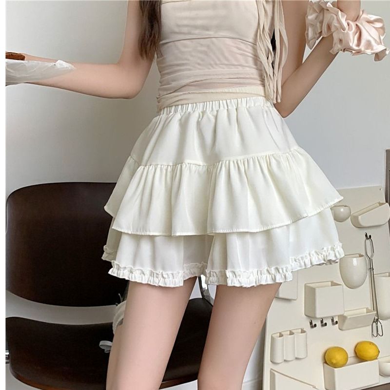 Puffy Cake Skirt Women's Sweet Ballet Style High Waist Slimming Ruffle Anti-peeking A-line Short Skirt