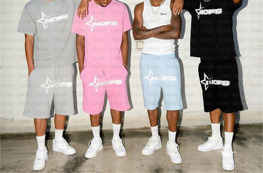 Short Sleeve Top for Men and Women, Street Hip Hop Punk Letter Print T-Shirt and Shorts